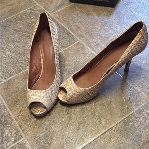 Vince Camuto Textured Cream Peep-Toe Heels